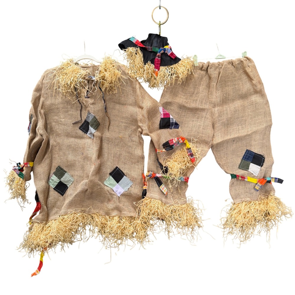 Burlap Scarecrow Costume Men, Medium Brown Patchwork Wizard of Oz Style Spirit